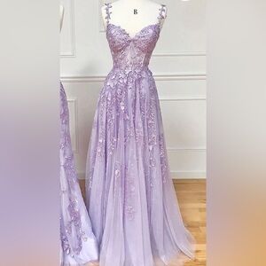 Purple Sweetheart Neck Lace Long Prom Dresses, bridal dress NEVER WORN